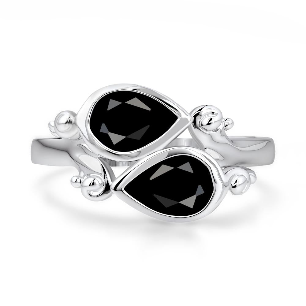 Black Spinel Two Stone Bezel Set Ring - LUO Jewelry #metal_sterling silver