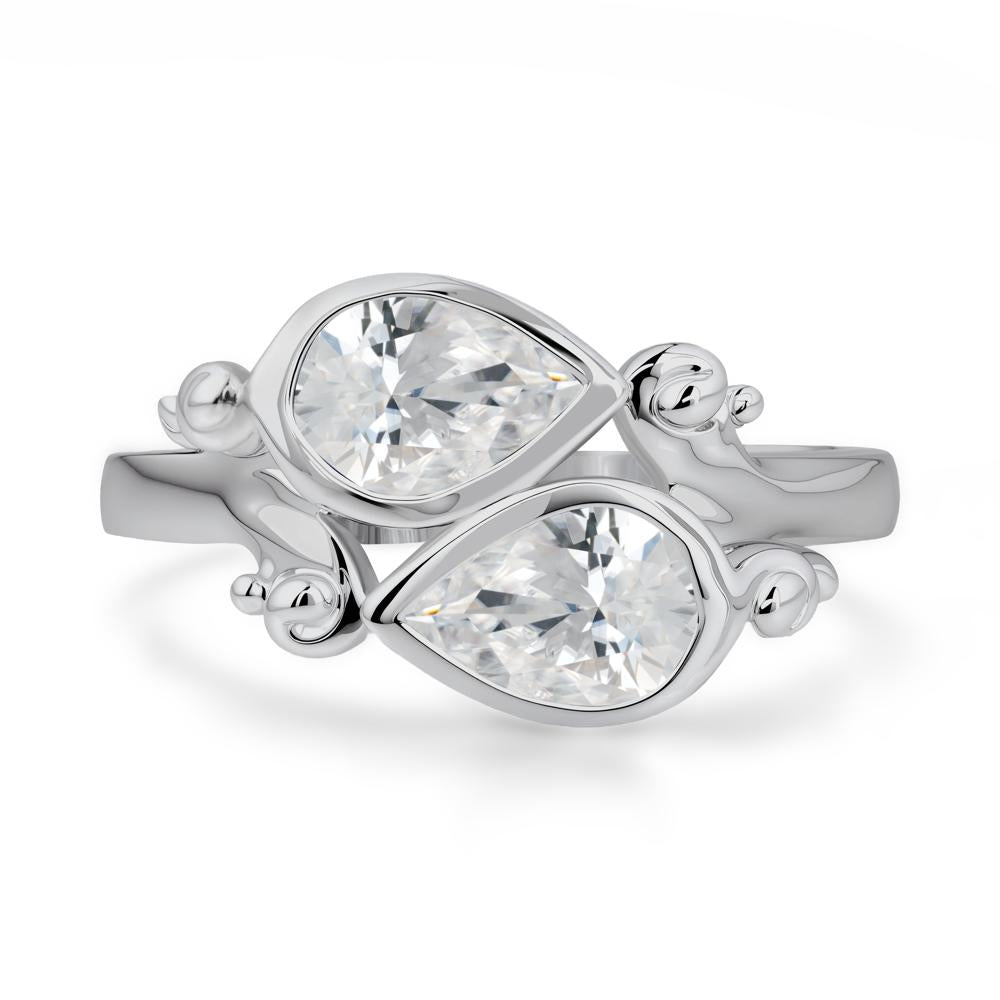Cubic Zirconia Two Stone Bezel Set Ring - LUO Jewelry #metal_platinum