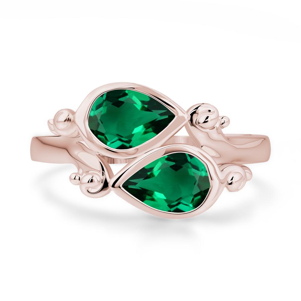 Emerald Two Stone Bezel Set Ring - LUO Jewelry #metal_14k rose gold