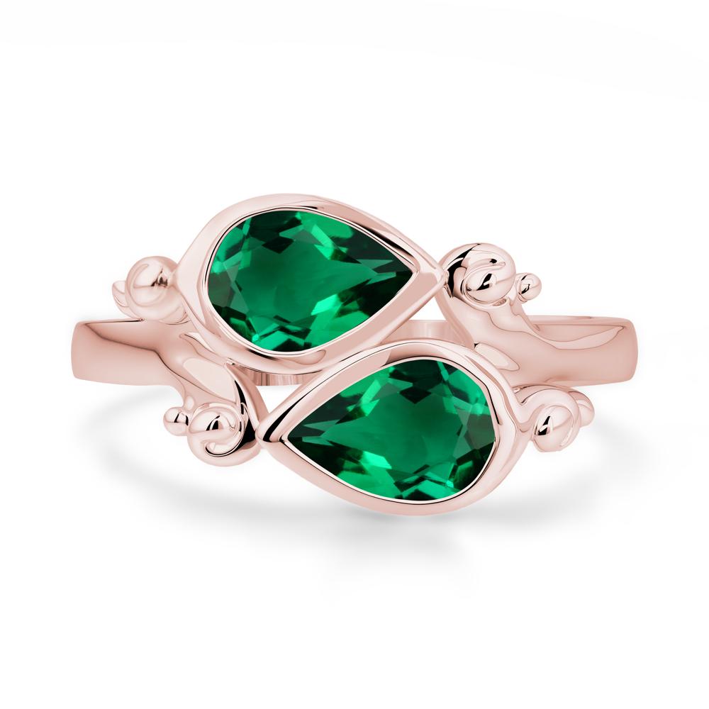 Emerald Two Stone Bezel Set Ring - LUO Jewelry #metal_18k rose gold