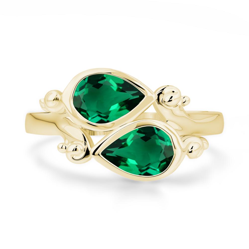 Emerald Two Stone Bezel Set Ring - LUO Jewelry #metal_18k yellow gold