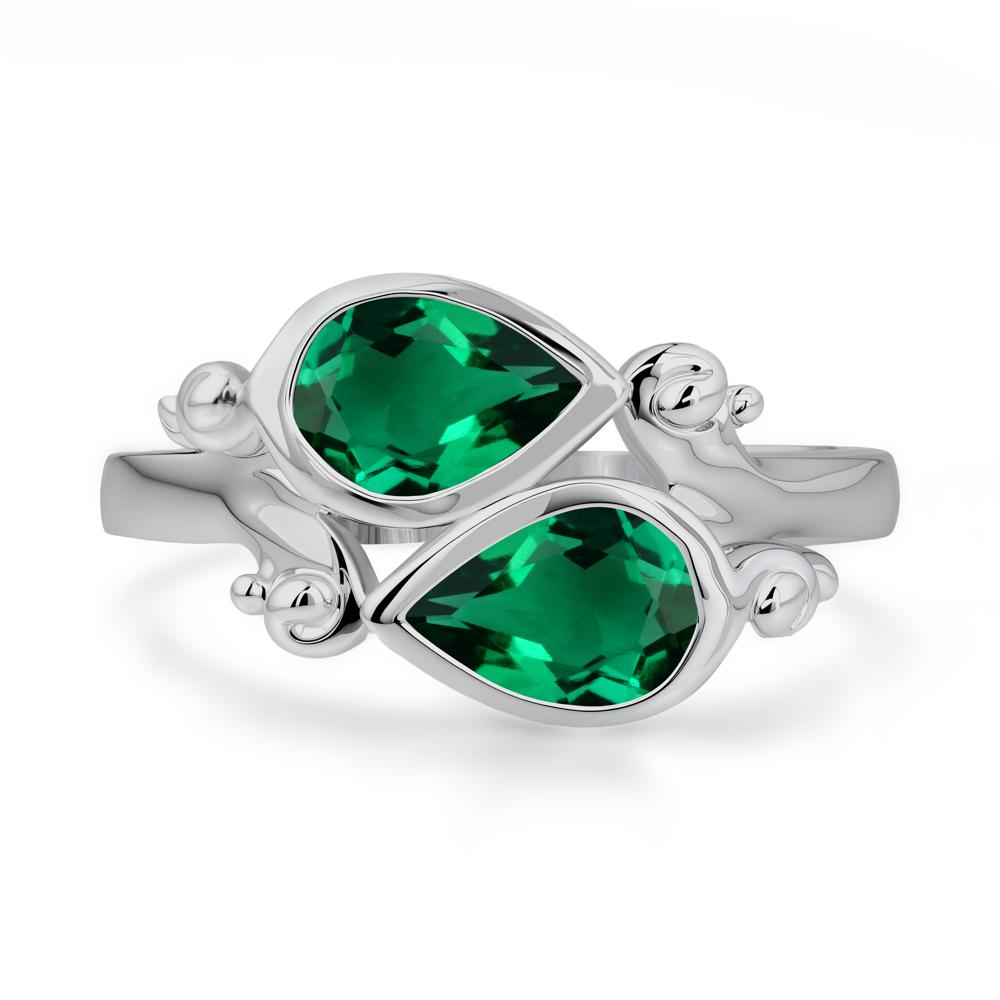 Emerald Two Stone Bezel Set Ring - LUO Jewelry #metal_platinum