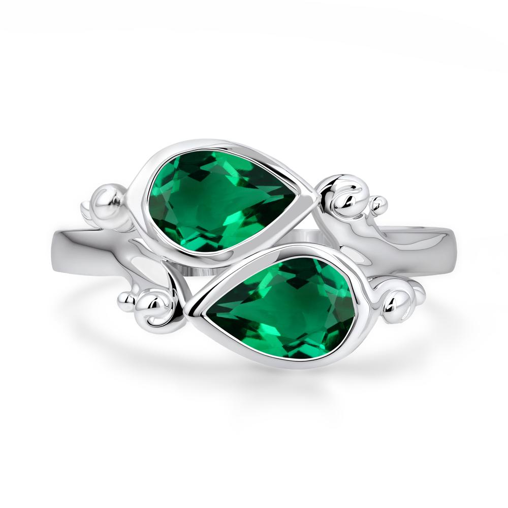 Emerald Two Stone Bezel Set Ring - LUO Jewelry #metal_sterling silver