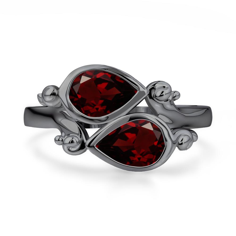 Garnet Two Stone Bezel Set Ring - LUO Jewelry #metal_black finish sterling silver