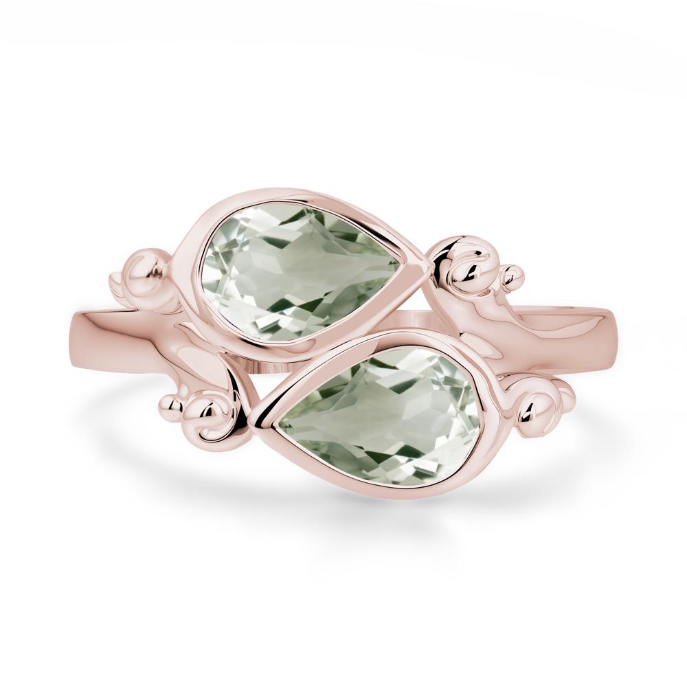 Green Amethyst Two Stone Bezel Set Ring - LUO Jewelry #metal_14k rose gold