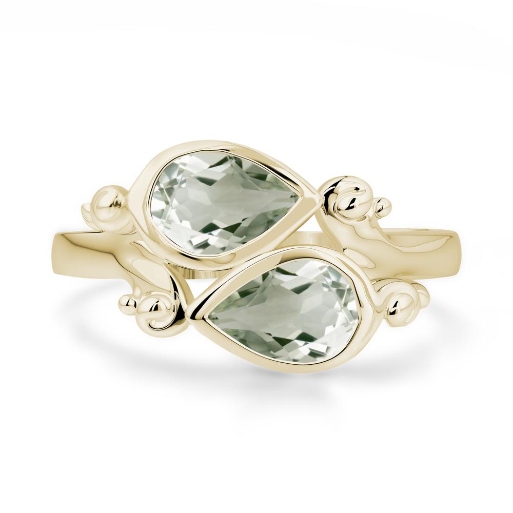 Green Amethyst Two Stone Bezel Set Ring - LUO Jewelry #metal_14k yellow gold