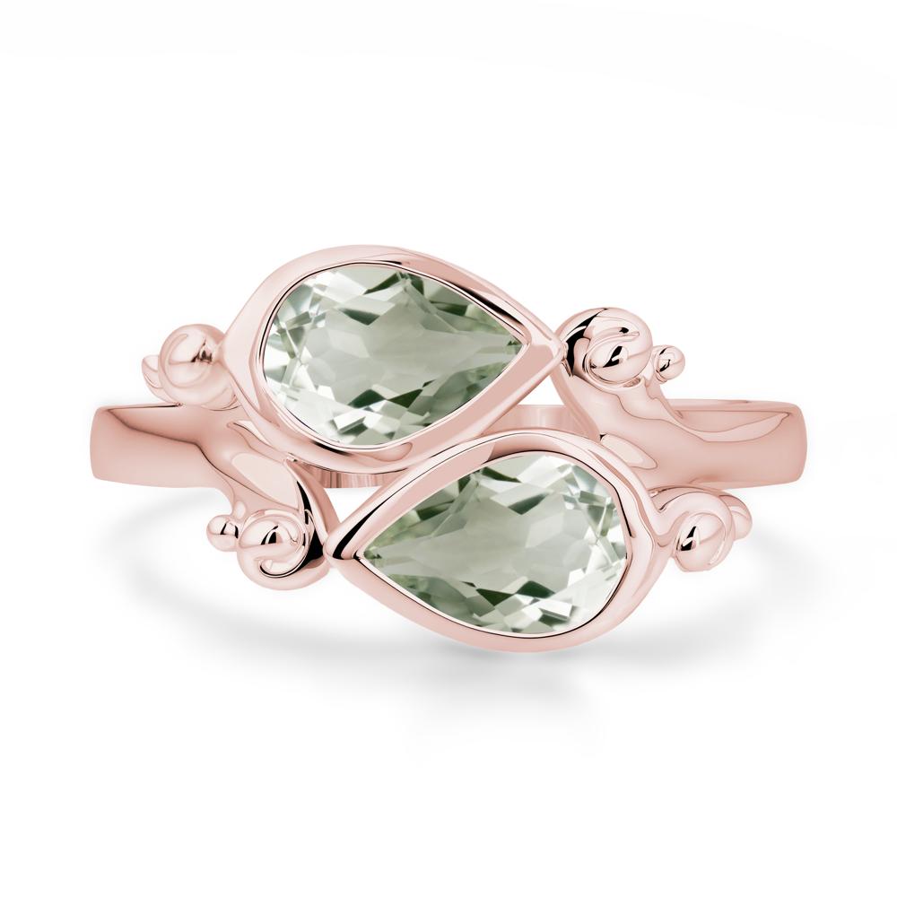 Green Amethyst Two Stone Bezel Set Ring - LUO Jewelry #metal_18k rose gold