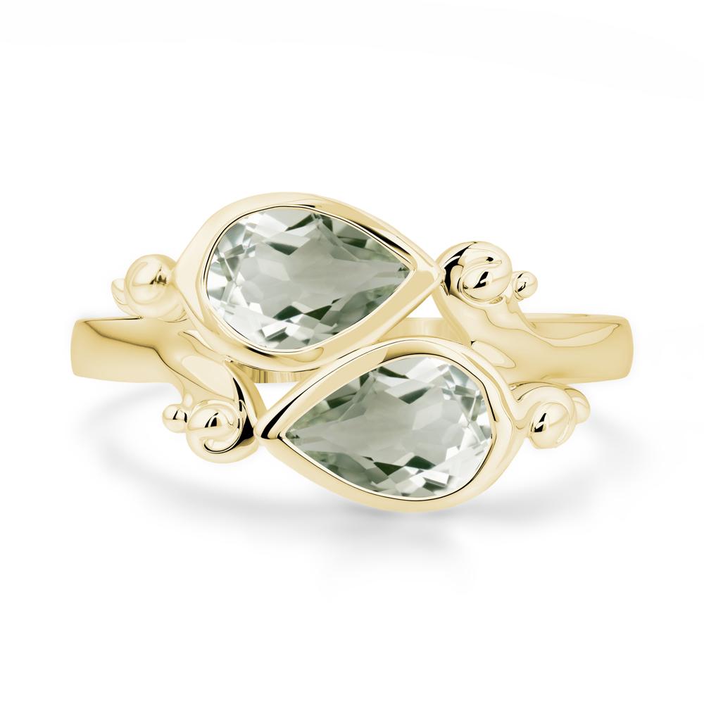 Green Amethyst Two Stone Bezel Set Ring - LUO Jewelry #metal_18k yellow gold
