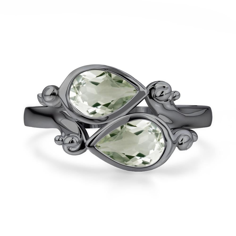 Green Amethyst Two Stone Bezel Set Ring - LUO Jewelry #metal_black finish sterling silver