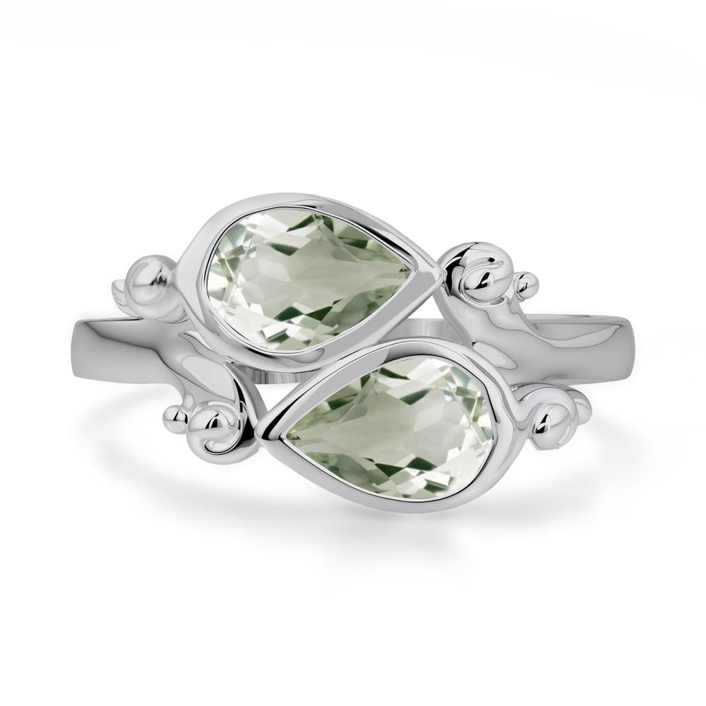 Green Amethyst Two Stone Bezel Set Ring - LUO Jewelry #metal_platinum