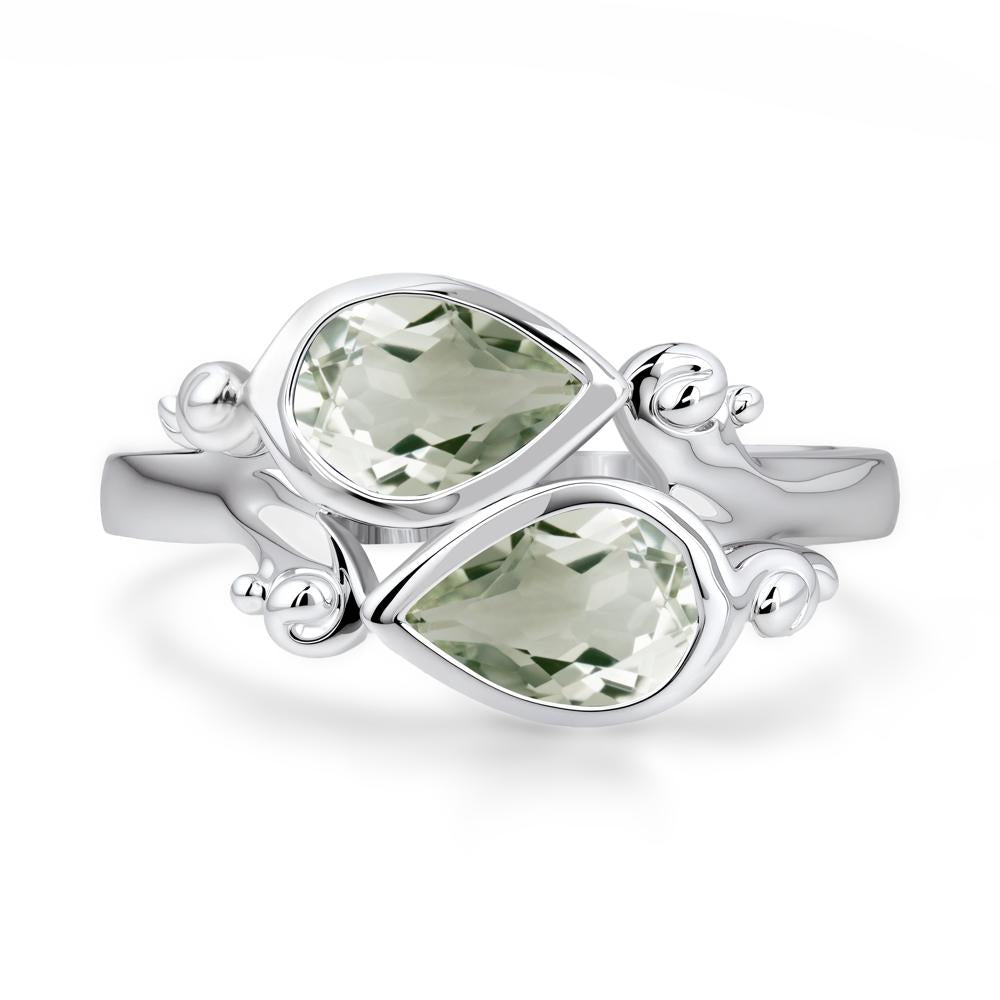 Green Amethyst Two Stone Bezel Set Ring - LUO Jewelry #metal_sterling silver