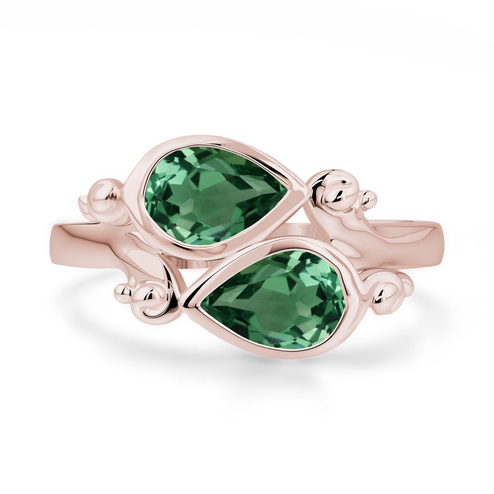 Green Sapphire Two Stone Bezel Set Ring - LUO Jewelry #metal_14k rose gold