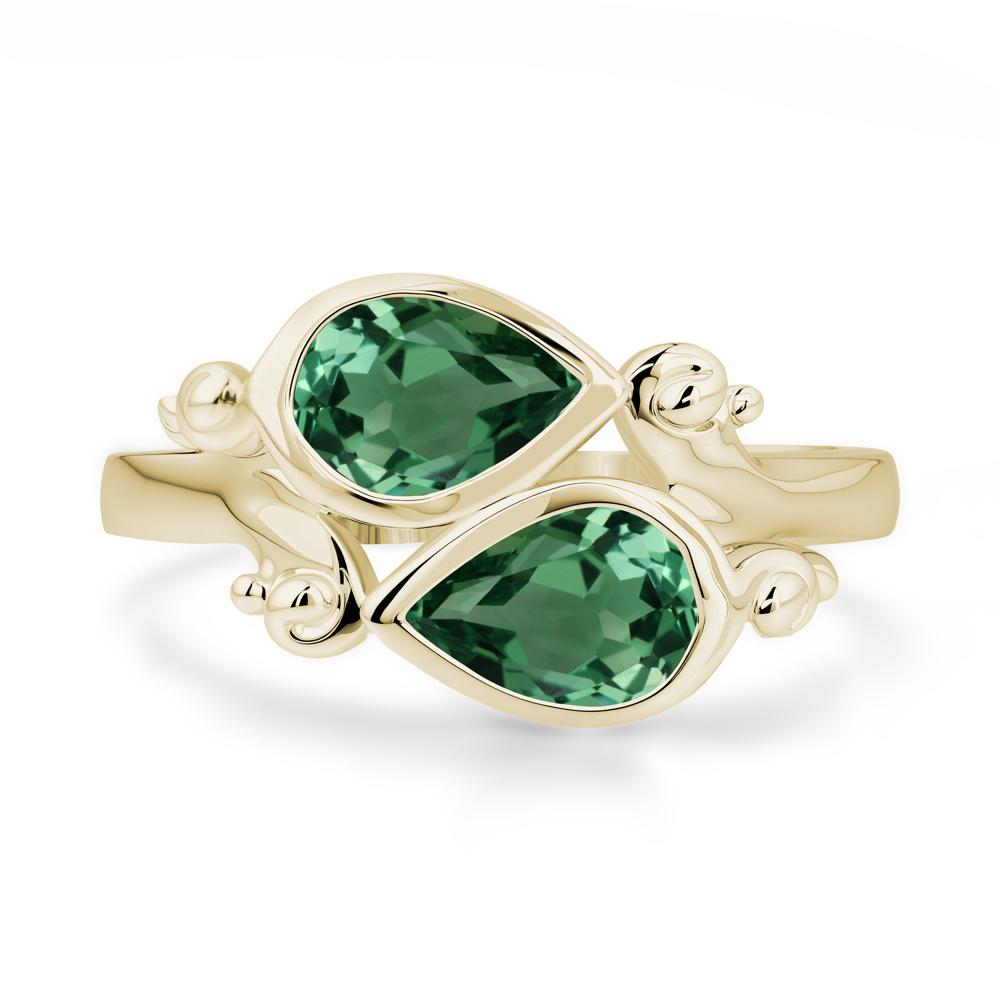 Green Sapphire Two Stone Bezel Set Ring - LUO Jewelry #metal_14k yellow gold