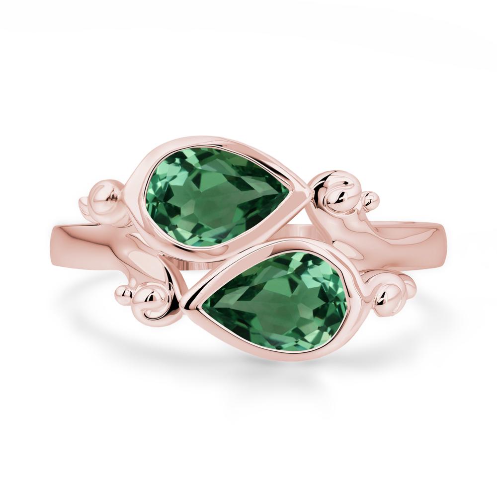 Green Sapphire Two Stone Bezel Set Ring - LUO Jewelry #metal_18k rose gold