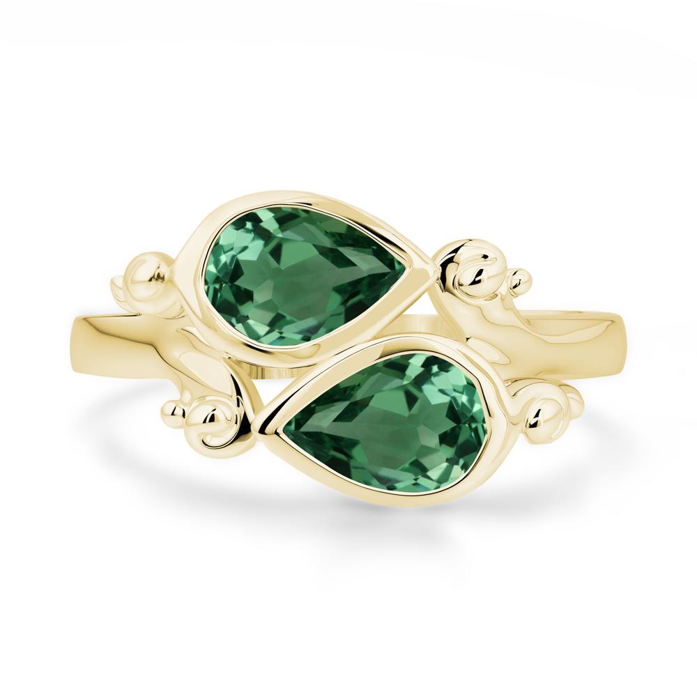 Green Sapphire Two Stone Bezel Set Ring - LUO Jewelry #metal_18k yellow gold