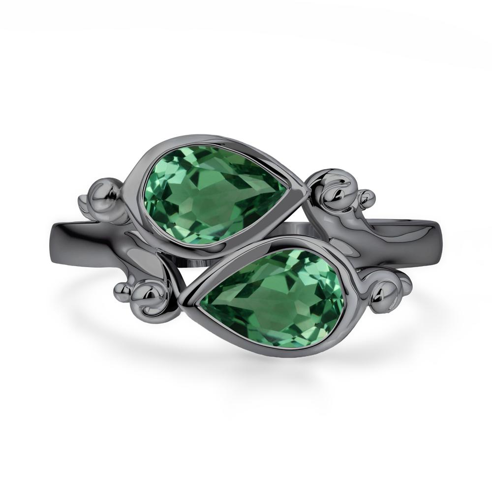 Green Sapphire Two Stone Bezel Set Ring - LUO Jewelry #metal_black finish sterling silver