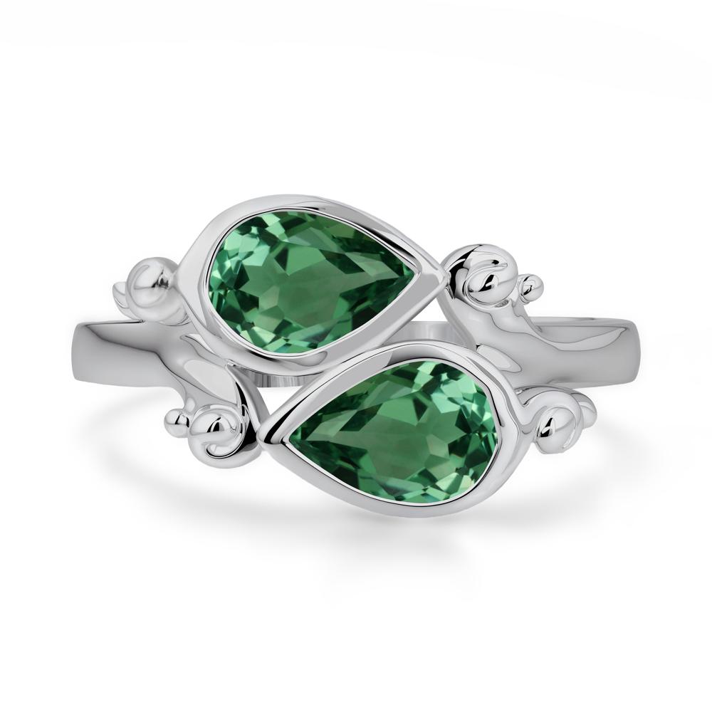 Green Sapphire Two Stone Bezel Set Ring - LUO Jewelry #metal_platinum