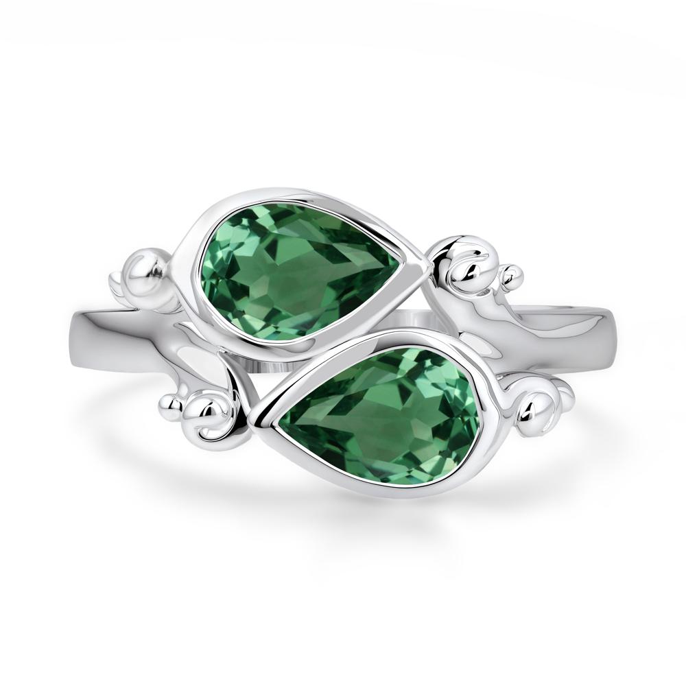 Green Sapphire Two Stone Bezel Set Ring - LUO Jewelry #metal_sterling silver
