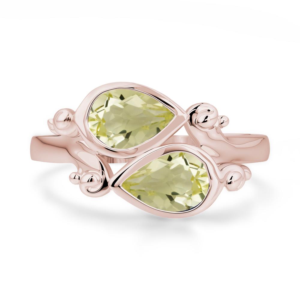 Lemon Quartz Two Stone Bezel Set Ring - LUO Jewelry #metal_14k rose gold