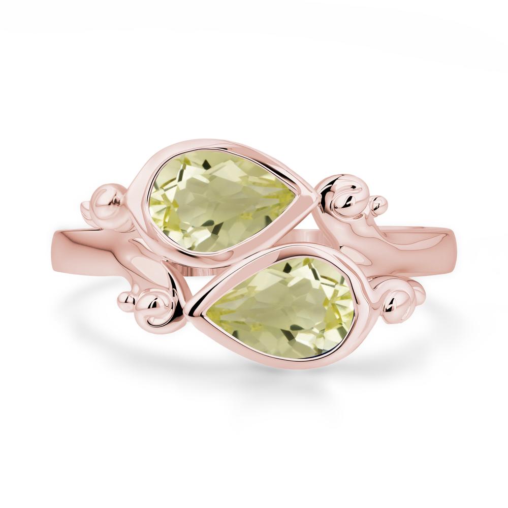 Lemon Quartz Two Stone Bezel Set Ring - LUO Jewelry #metal_18k rose gold