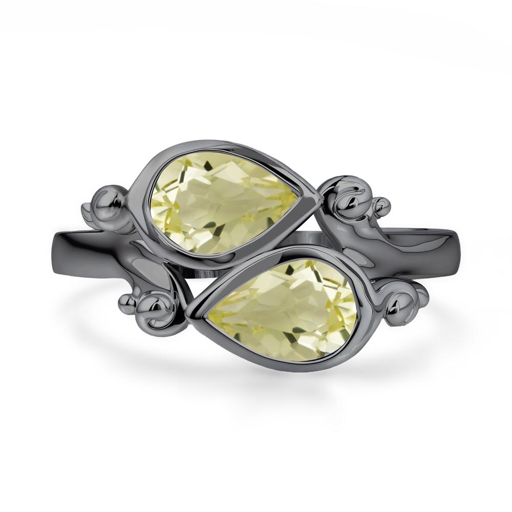 Lemon Quartz Two Stone Bezel Set Ring - LUO Jewelry #metal_black finish sterling silver