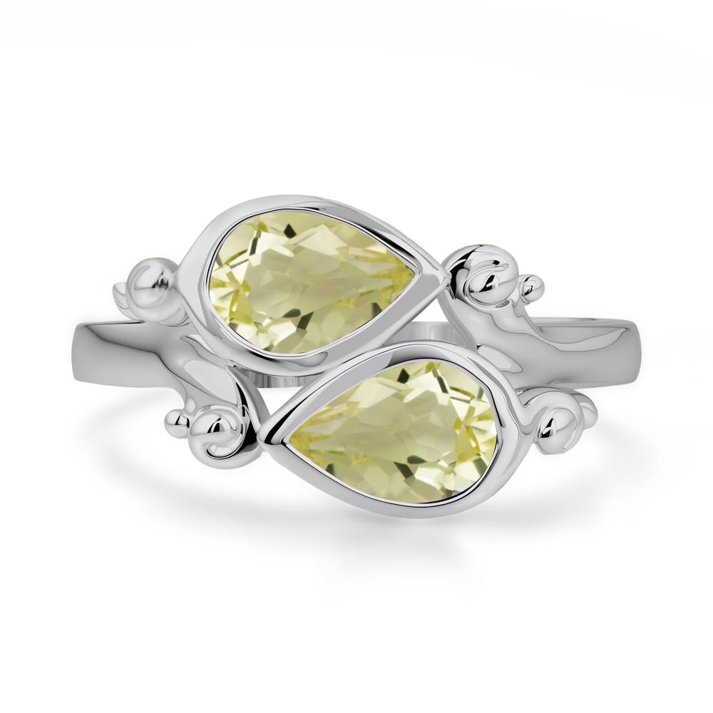 Lemon Quartz Two Stone Bezel Set Ring - LUO Jewelry #metal_platinum