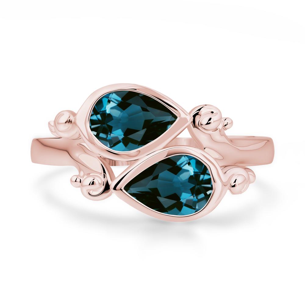 London Blue Topaz Two Stone Bezel Set Ring - LUO Jewelry #metal_18k rose gold