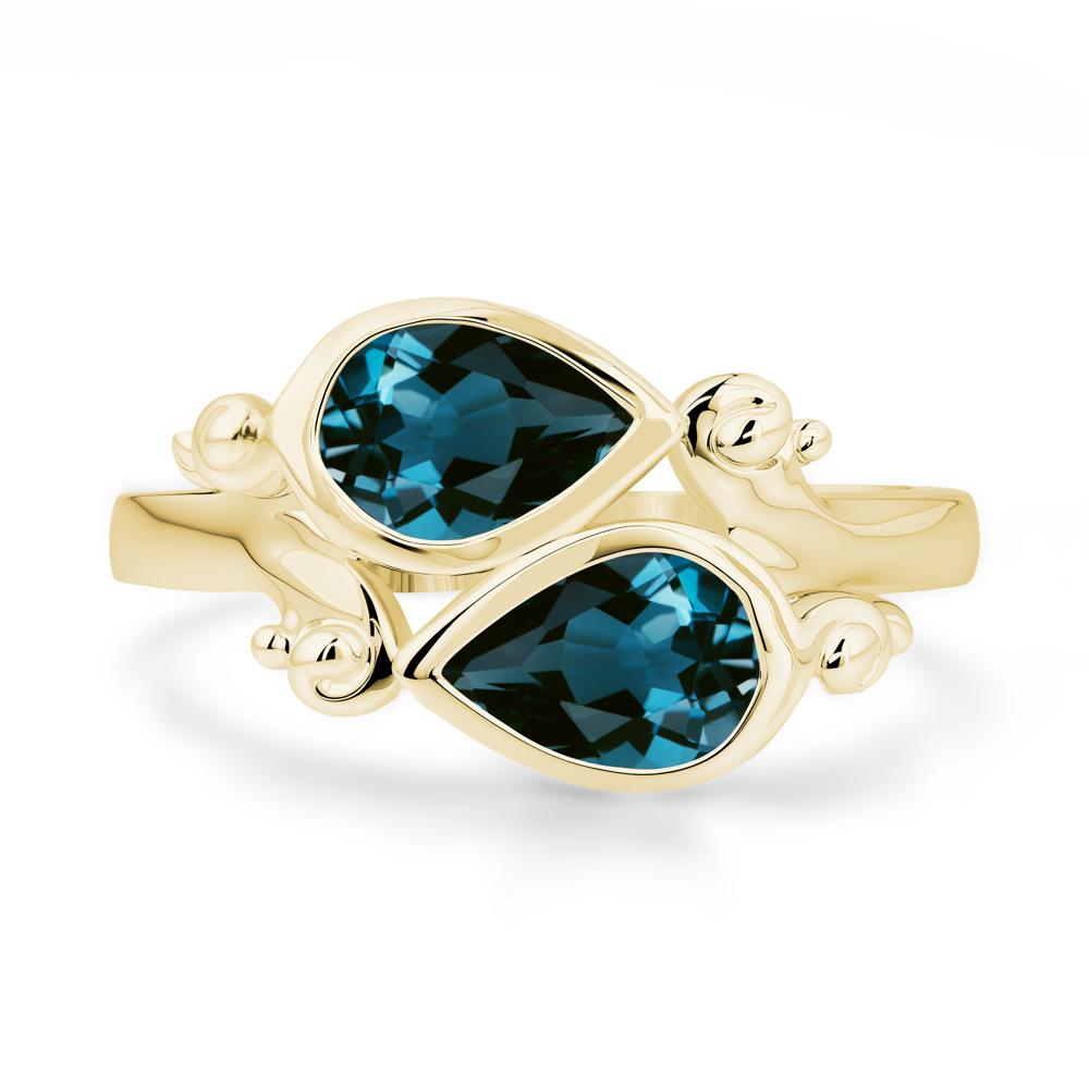 London Blue Topaz Two Stone Bezel Set Ring - LUO Jewelry #metal_18k yellow gold