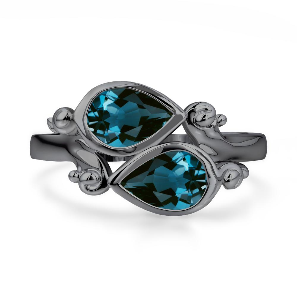 London Blue Topaz Two Stone Bezel Set Ring - LUO Jewelry #metal_black finish sterling silver
