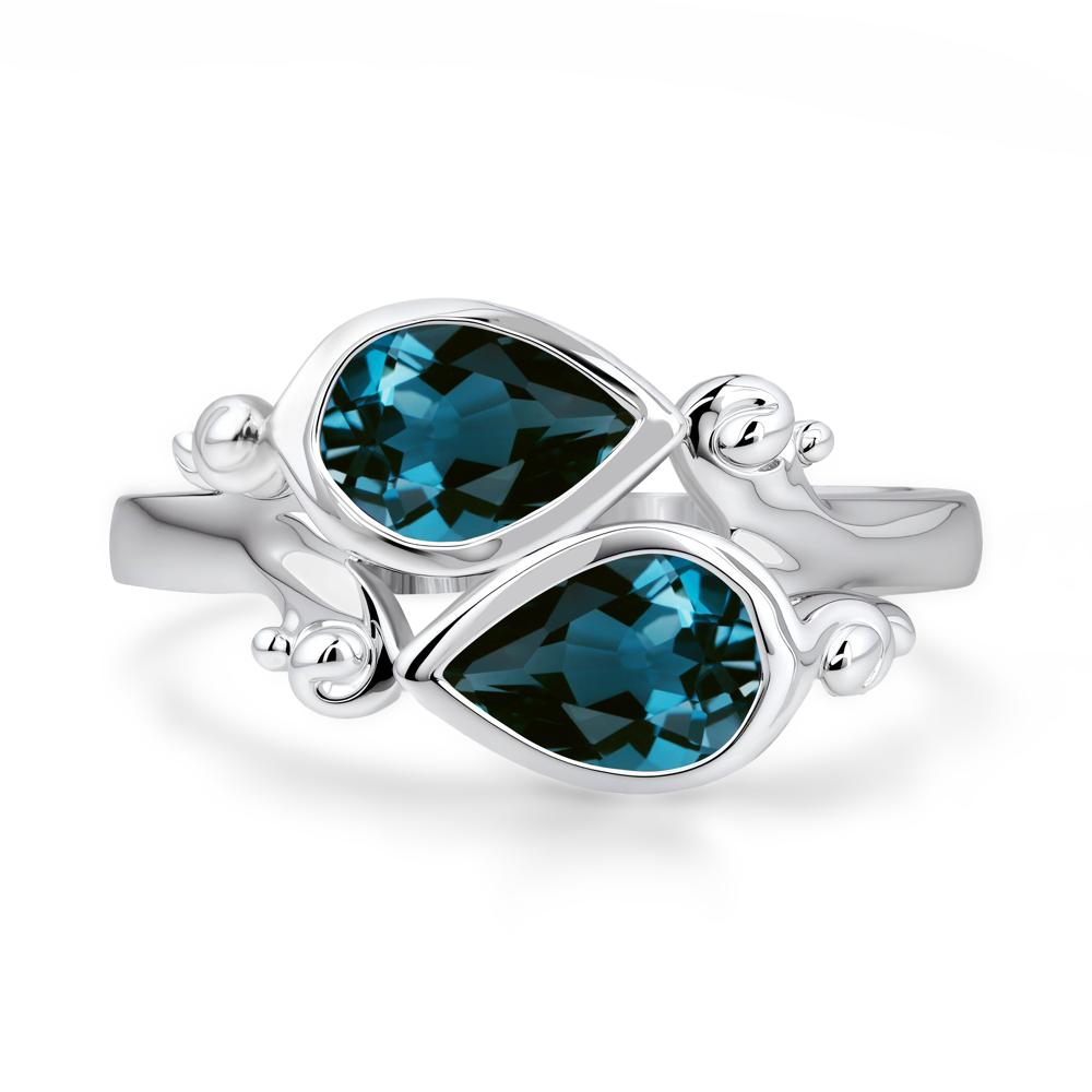 London Blue Topaz Two Stone Bezel Set Ring - LUO Jewelry #metal_sterling silver
