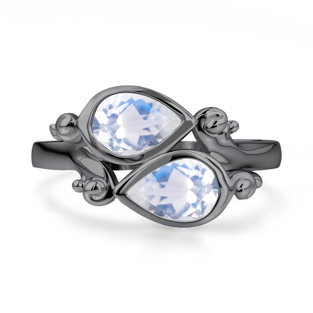 Moonstone Two Stone Bezel Set Ring - LUO Jewelry #metal_black finish sterling silver