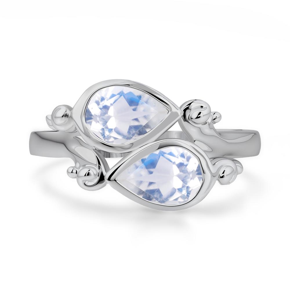 Moonstone Two Stone Bezel Set Ring - LUO Jewelry #metal_platinum