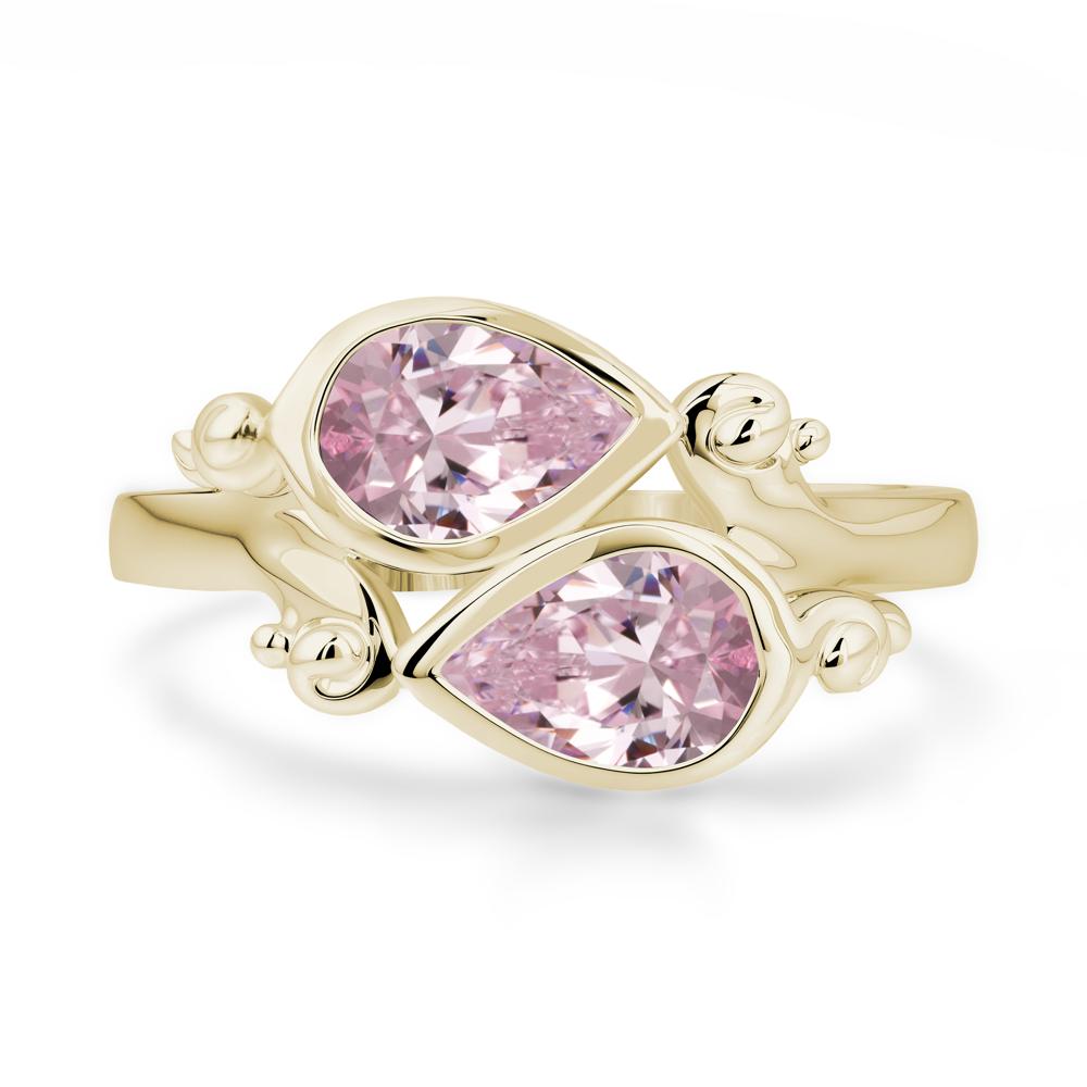 Pink Cubic Zirconia Two Stone Bezel Set Ring - LUO Jewelry #metal_14k yellow gold