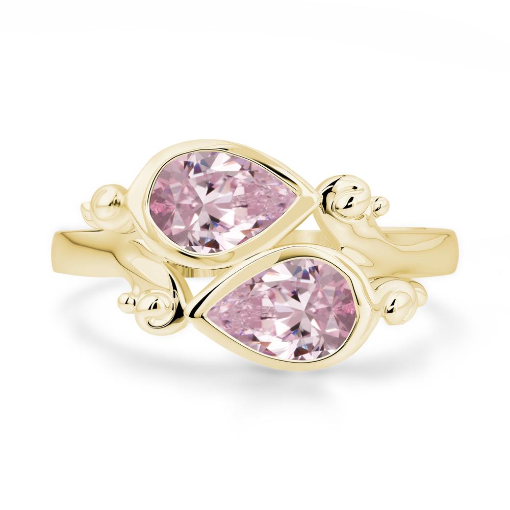 Pink Cubic Zirconia Two Stone Bezel Set Ring - LUO Jewelry #metal_18k yellow gold