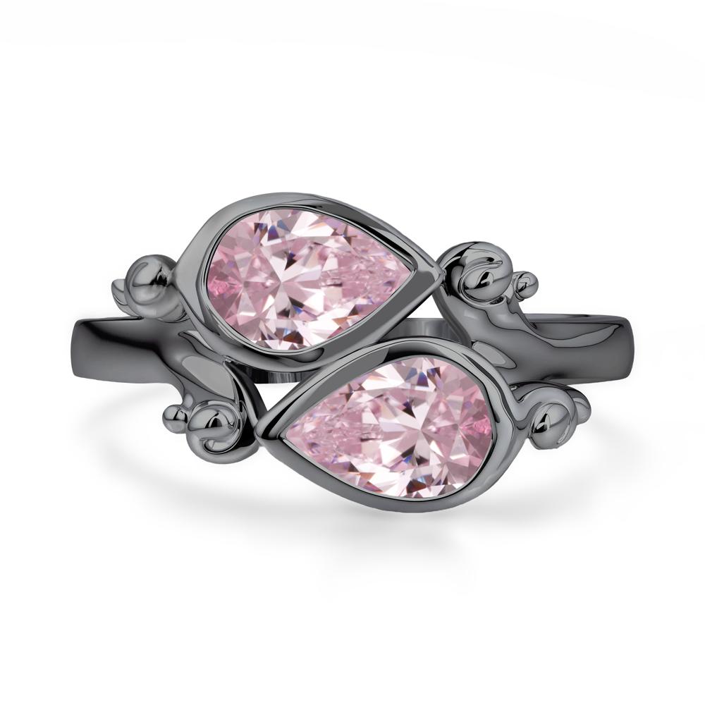 Pink Cubic Zirconia Two Stone Bezel Set Ring - LUO Jewelry #metal_black finish sterling silver