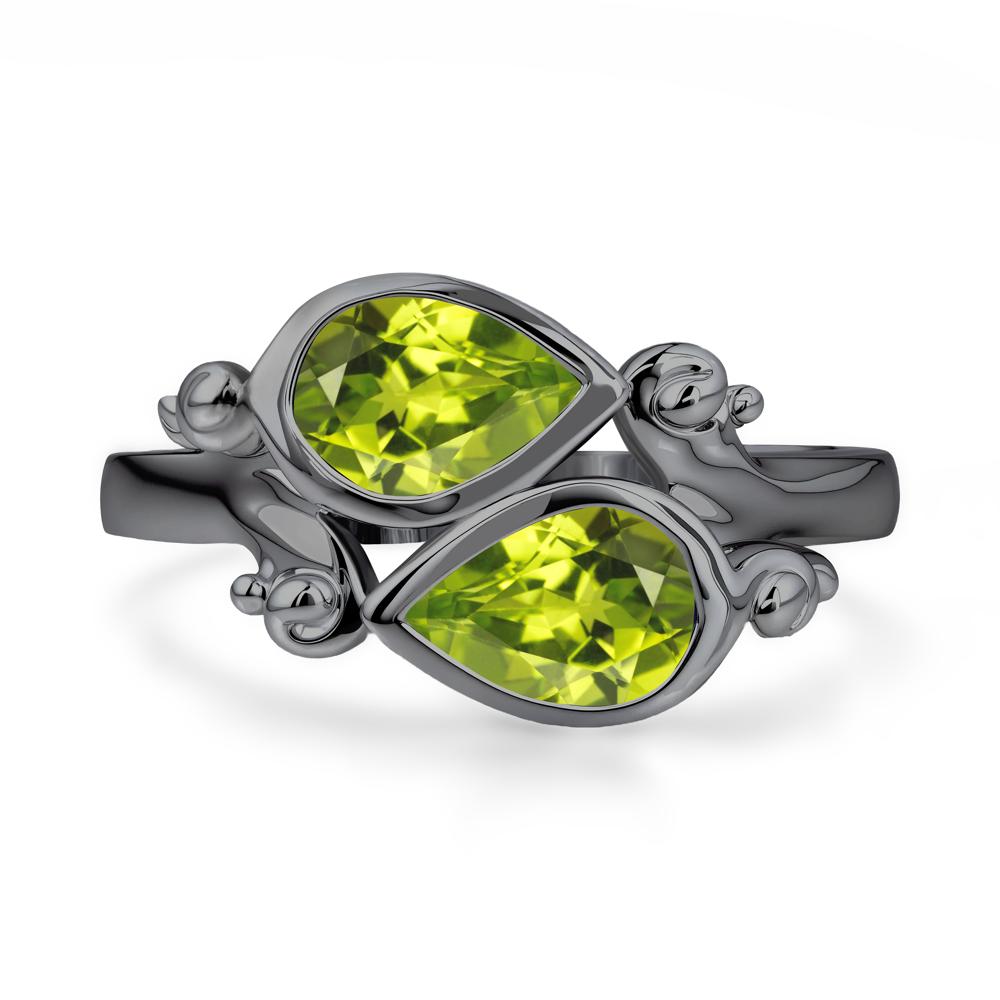 Peridot Two Stone Bezel Set Ring - LUO Jewelry #metal_black finish sterling silver