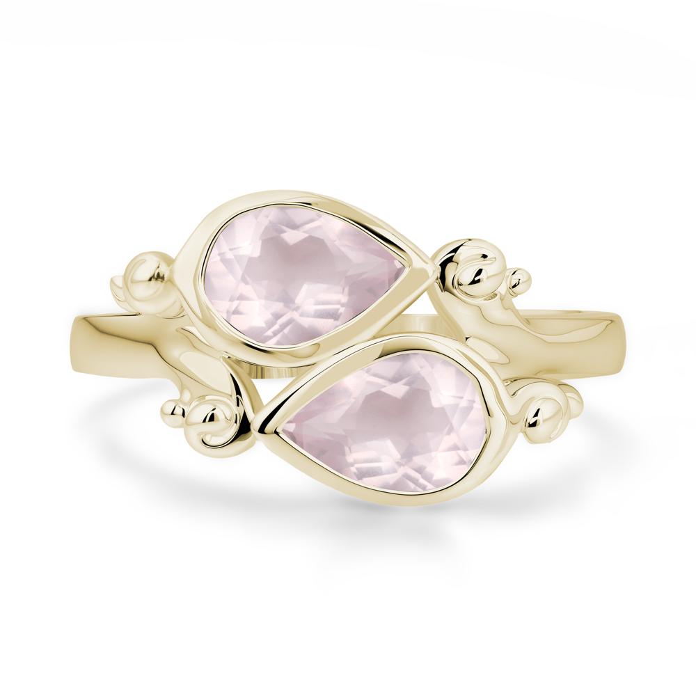 Rose Quartz Two Stone Bezel Set Ring - LUO Jewelry #metal_14k yellow gold