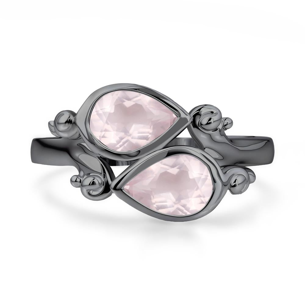 Rose Quartz Two Stone Bezel Set Ring - LUO Jewelry #metal_black finish sterling silver