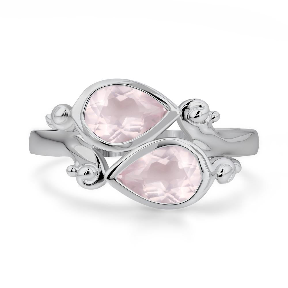 Rose Quartz Two Stone Bezel Set Ring - LUO Jewelry #metal_platinum
