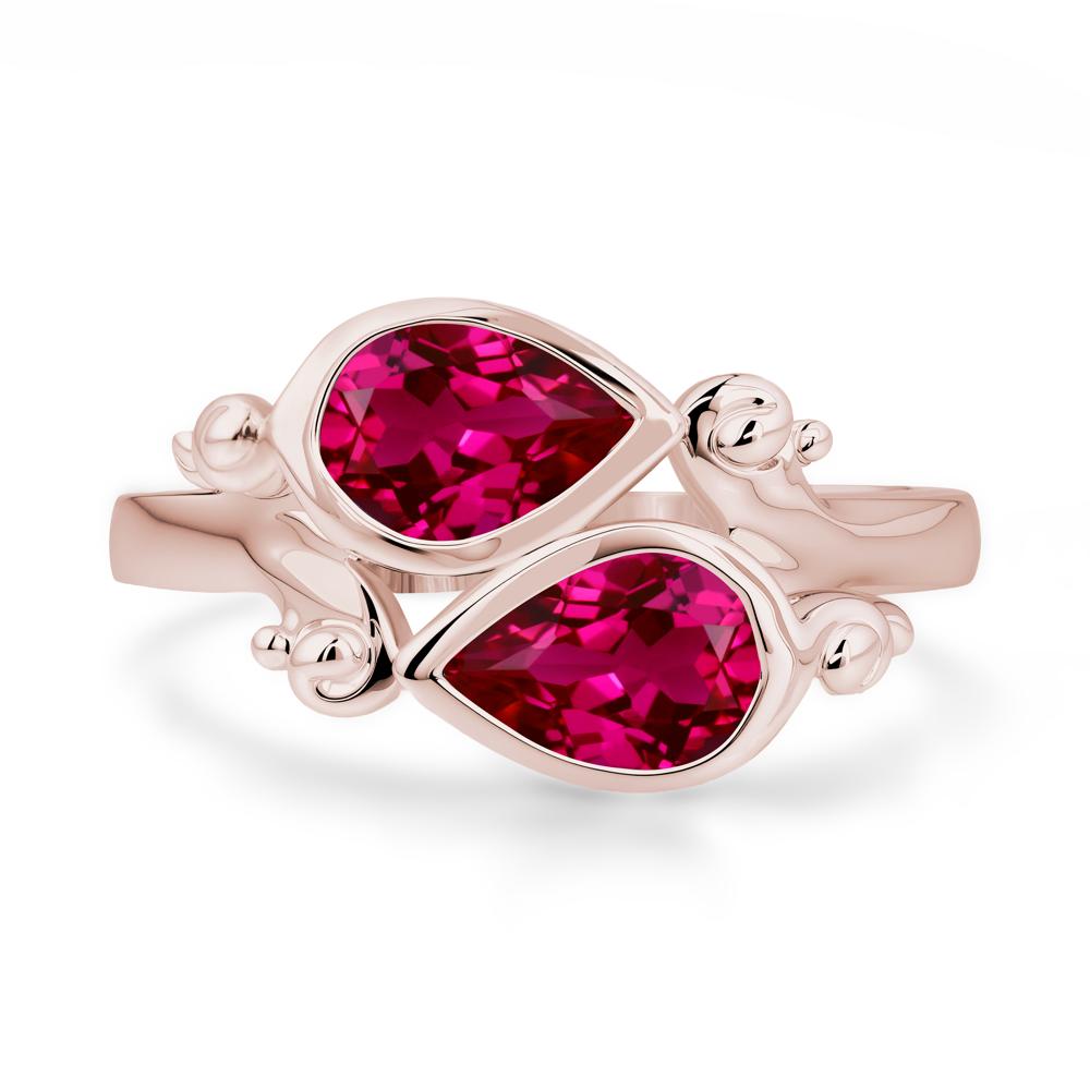 Ruby Two Stone Bezel Set Ring - LUO Jewelry #metal_14k rose gold