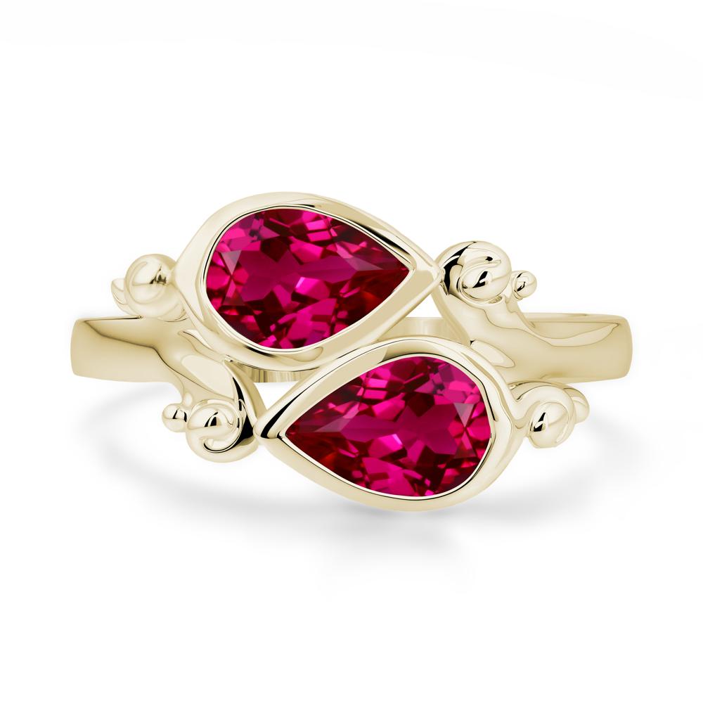 Ruby Two Stone Bezel Set Ring - LUO Jewelry #metal_14k yellow gold