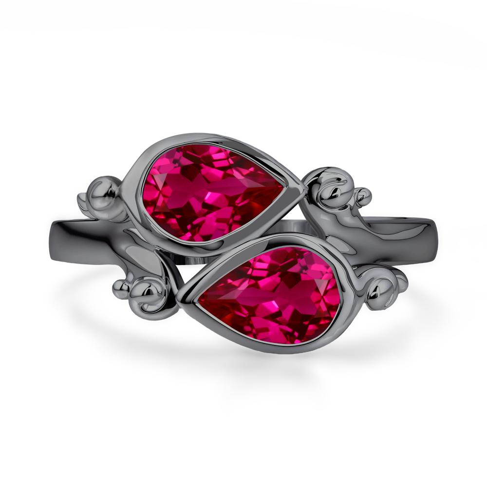 Ruby Two Stone Bezel Set Ring - LUO Jewelry #metal_black finish sterling silver