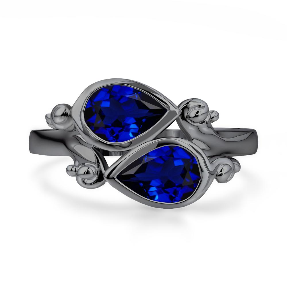 Sapphire Two Stone Bezel Set Ring - LUO Jewelry #metal_black finish sterling silver