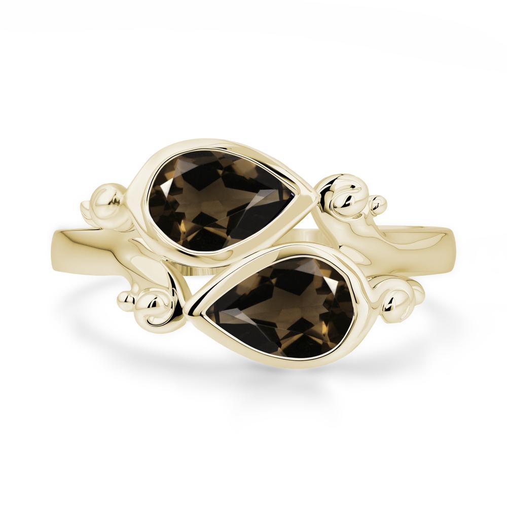 Smoky Quartz Two Stone Bezel Set Ring - LUO Jewelry #metal_14k yellow gold