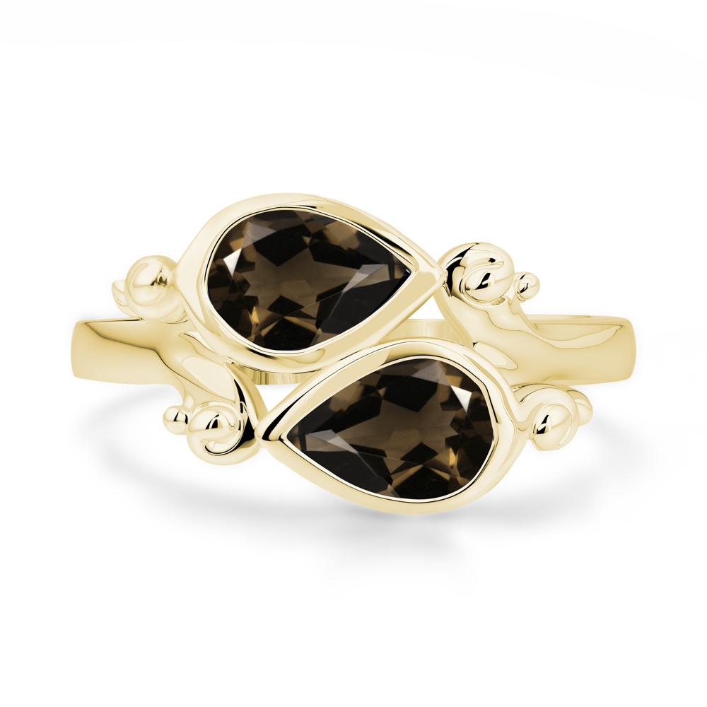 Smoky Quartz Two Stone Bezel Set Ring - LUO Jewelry #metal_18k yellow gold