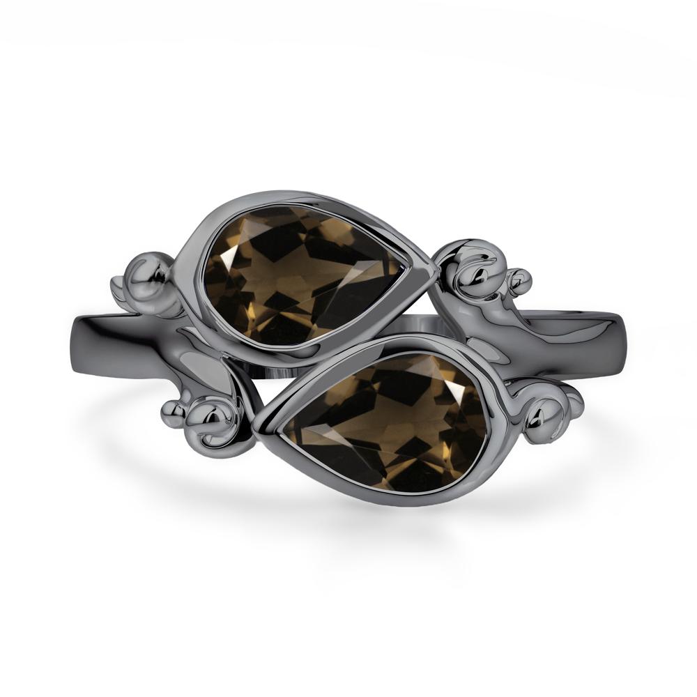 Smoky Quartz Two Stone Bezel Set Ring - LUO Jewelry #metal_black finish sterling silver