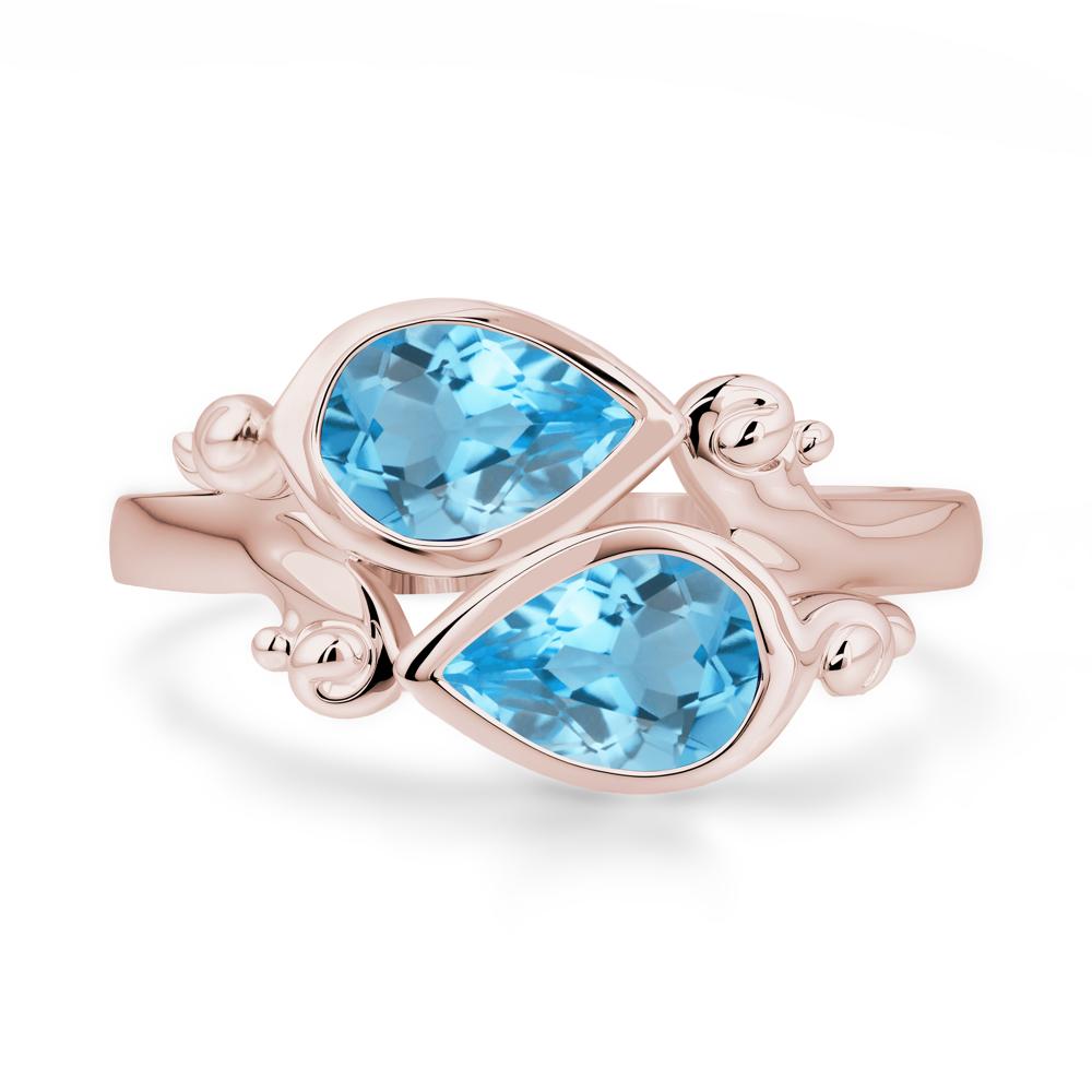 Swiss Blue Topaz Two Stone Bezel Set Ring - LUO Jewelry #metal_14k rose gold