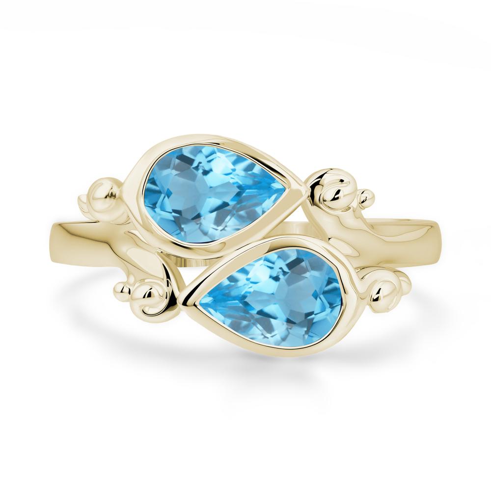Swiss Blue Topaz Two Stone Bezel Set Ring - LUO Jewelry #metal_14k yellow gold