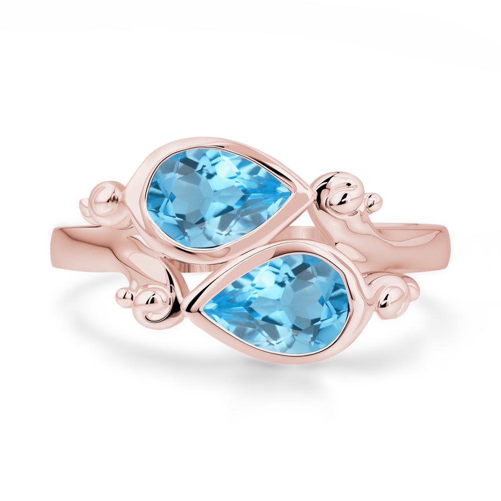 Swiss Blue Topaz Two Stone Bezel Set Ring - LUO Jewelry #metal_18k rose gold