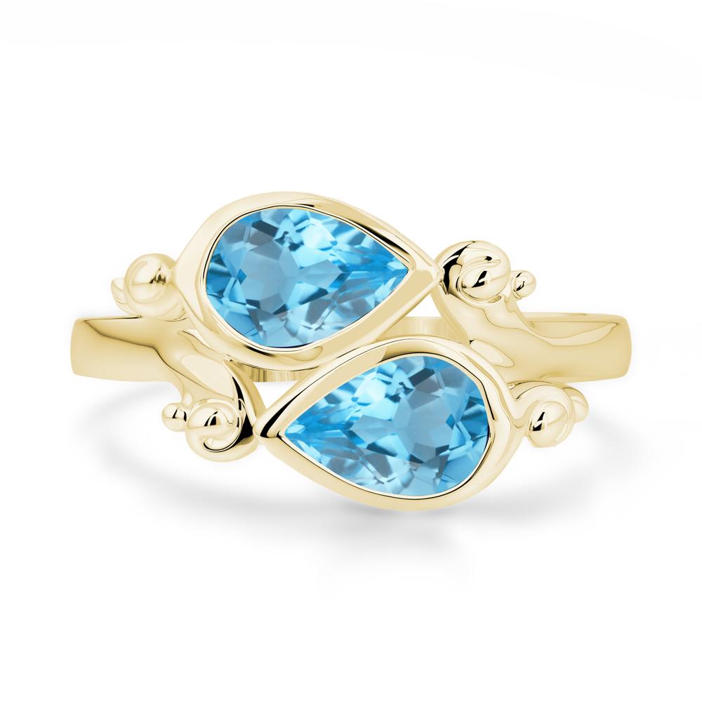 Swiss Blue Topaz Two Stone Bezel Set Ring - LUO Jewelry #metal_18k yellow gold